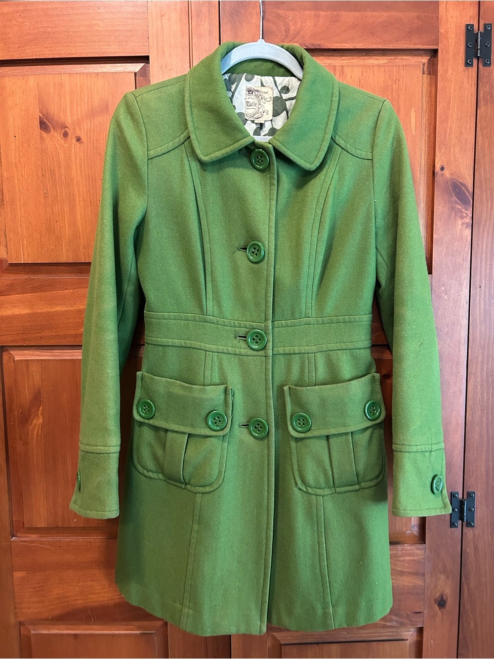 Green Women's Wool-Blend Button Front Coat